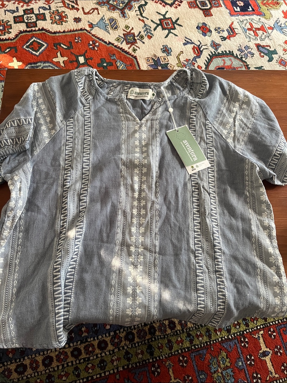 Aventura blue Embroidered Boho Top NWT